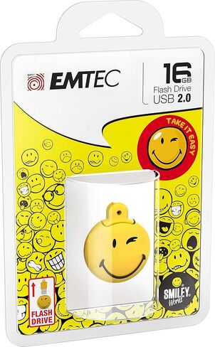 Emtec ECMMD16GSW100 - محرك أقراص فلاش USB 2.0 - 16 جيجابايت، 16 Go - سلسلة الترخيص - مجموعة Smiley World - أصفر - Take it - Character Gum Soft in Kuwait