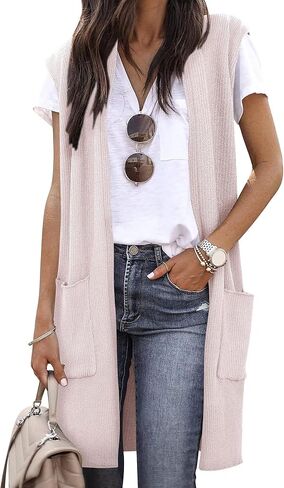 ZXZY Women Casual Sleeveless Open Front Tunic Vest Long Cardigan Tops Coat in Kuwait