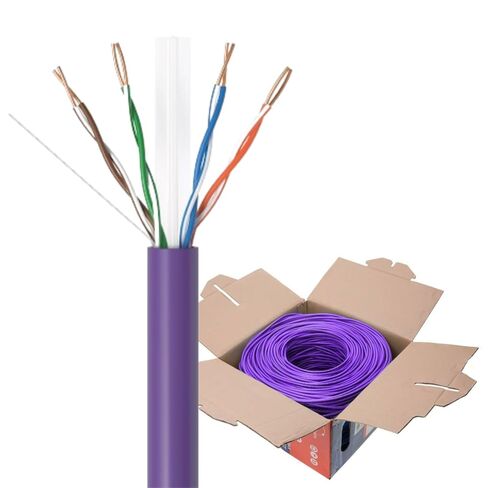 SATMAXIMUM 500ft Cat6 Ethernet Cable, Solid Bare Copper, UTP 23 AWG, Reelex II Easy-Pull Box, CM Rated – Purple in Saudi Arabia