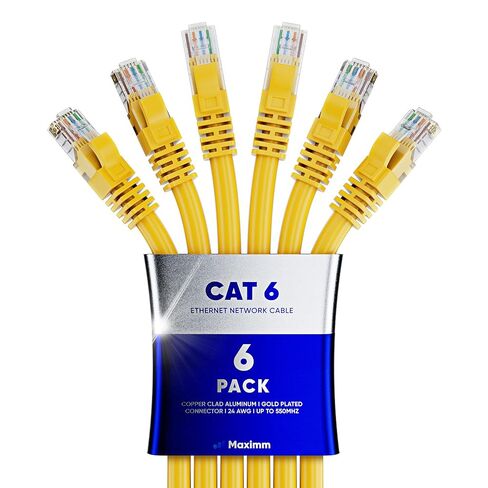Maximm Cat 6 Ethernet Cable 50 ft (6-Pack) - High-Speed LAN Cable, Internet Cable, Patch Cable, and Network Cable - UTP, 10Gbps, 550MHz Ethernet Cord - Yellow in Saudi Arabia