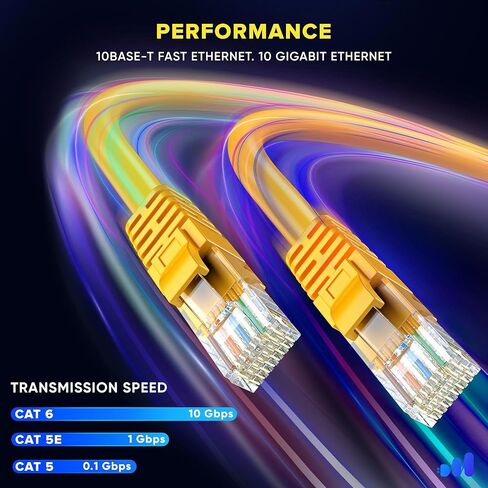 Maximm Cat 6 Ethernet Cable 50 ft (6-Pack) - High-Speed LAN Cable, Internet Cable, Patch Cable, and Network Cable - UTP, 10Gbps, 550MHz Ethernet Cord - Yellow in Saudi Arabia