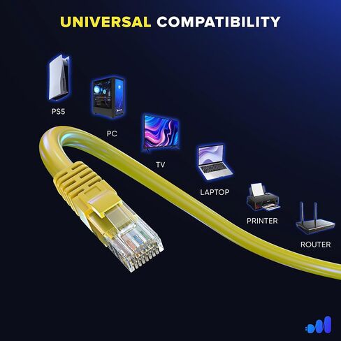 Maximm Cat 6 Ethernet Cable 50 ft (6-Pack) - High-Speed LAN Cable, Internet Cable, Patch Cable, and Network Cable - UTP, 10Gbps, 550MHz Ethernet Cord - Yellow in Saudi Arabia