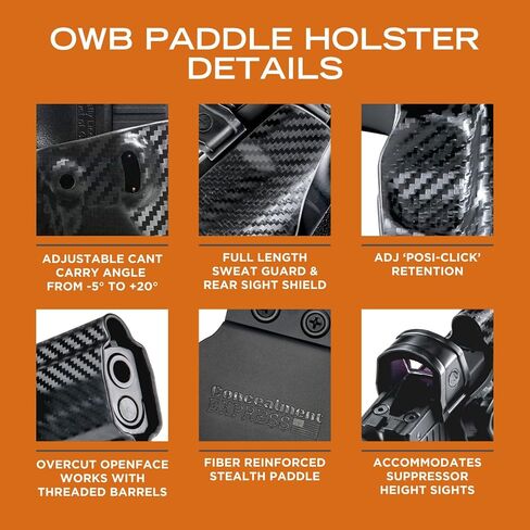 حافظة مجداف OWB مستديرة تناسب: Glock 43 43X Holster - RH - ألياف الكربون الأسود Kydex - Concealment Express - صناعة أمريكية in Kuwait