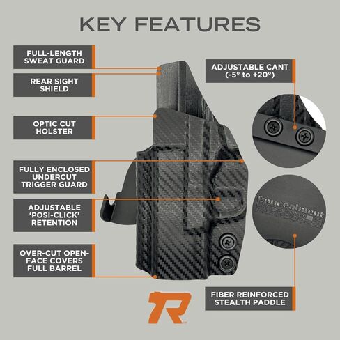 حافظة مجداف OWB مستديرة تناسب: Glock 43 43X Holster - RH - ألياف الكربون الأسود Kydex - Concealment Express - صناعة أمريكية in Kuwait