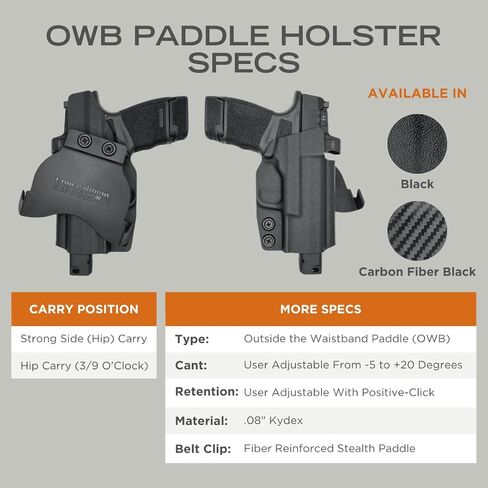 حافظة مجداف OWB مستديرة تناسب: Glock 43 43X Holster - RH - ألياف الكربون الأسود Kydex - Concealment Express - صناعة أمريكية in Kuwait