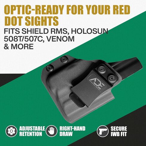 حافظة IWB للبصريات المتقدمة من Ade لـ S&W M&P Shield 9mm/.40 - حمل مخفي لليد اليمنى - قطع بصري للنقطة الحمراء - مساحة Streamlight TLR6 - تناسب Shield RMS، Romeo Zero، Vortex Venom / Viper in Kuwait