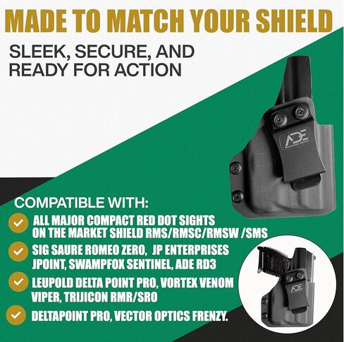 حافظة IWB للبصريات المتقدمة من Ade لـ S&W M&P Shield 9mm/.40 - حمل مخفي لليد اليمنى - قطع بصري للنقطة الحمراء - مساحة Streamlight TLR6 - تناسب Shield RMS، Romeo Zero، Vortex Venom / Viper in Kuwait