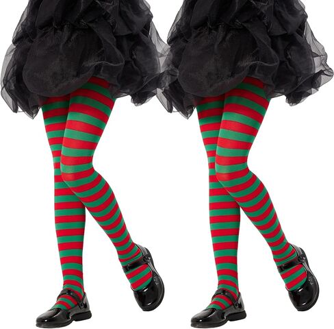 MANZI Girls Colored Striped Tights Toddler Kids Halloween Christmas Costume Pantyhose Witch Striped Stockings 2t-10t in Kuwait