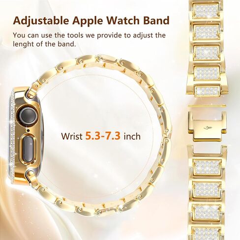 حزام ذهبي لساعة Apple Watch SE 3 نطاقات 40 مم للنساء مع حافظة واقية، سوار كريستال معدني لامع لسلسلة iWatch Band Series 6 5 4 SE SE2، استبدال المجوهرات الماسية لسوار معصم iPhone اللامع النحيف in Kuwait