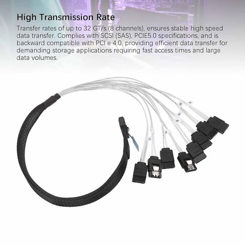 MCIO 8i to 8xSATA3.0 Cable, 32 GT s Data Transfer, 19.69in Length, Suitable for Data Centers, Servers in Saudi Arabia