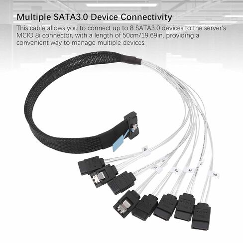 MCIO 8i to 8xSATA3.0 Cable, 32 GT s Data Transfer, 19.69in Length, Suitable for Data Centers, Servers in Saudi Arabia
