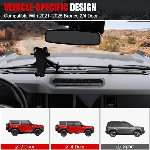 حامل هاتف لوحة القيادة المحدث من Mabett لسيارة Ford Bronco، 2021-2026، دعامة متعددة الوظائف من الألومنيوم مع حامل هاتف واحد و2 حامل كروي، نظام سكة منزلق سهل التركيب (ليس لرياضة برونكو) in Saudi Arabia