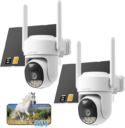 كاميرات أمان خلوية 4G LTE لاسلكية في الهواء الطلق، تسجيل AOV 24/7 مع بطاقة SD سعة 64 جيجابايت، لا توجد كاميرا أمان WiFi تعمل بالطاقة الشمسية، عبوتان كاميرا خارجية 360 درجة لاسلكية، اكتشاف الذكاء الاصطناعي، رؤية ليلية ملونة in Kuwait