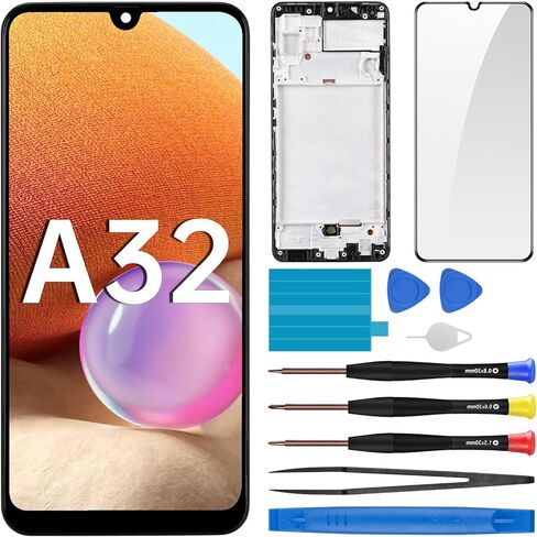 بديل شاشة Samsung Galaxy A32 AMOLED مع إطار شاشة OLED تعمل باللمس محول رقمي تجميع كامل زجاج إصلاح مع مجموعة أدوات إصلاح SM-A325F (A325F A325M A325N) in Kuwait