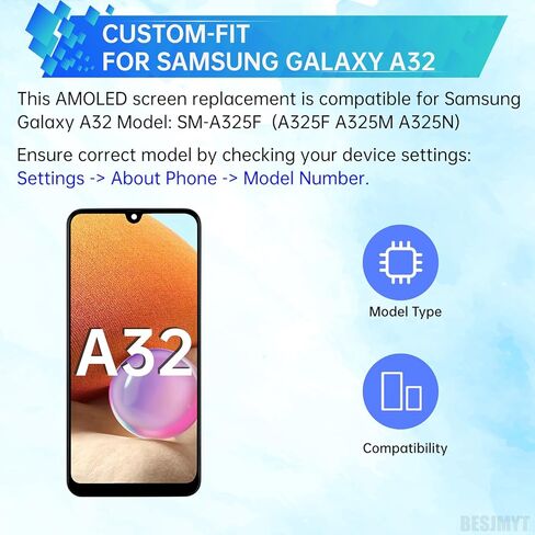 بديل شاشة Samsung Galaxy A32 AMOLED مع إطار شاشة OLED تعمل باللمس محول رقمي تجميع كامل زجاج إصلاح مع مجموعة أدوات إصلاح SM-A325F (A325F A325M A325N) in Kuwait