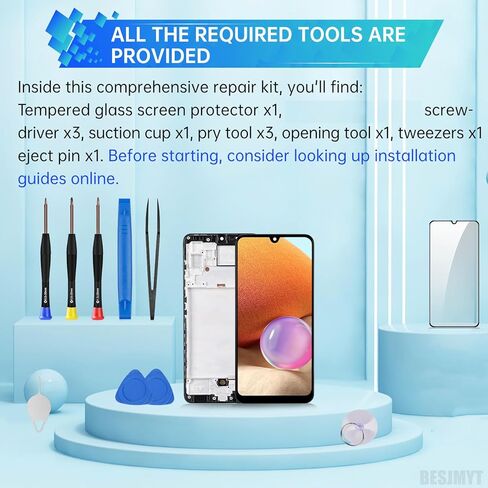 بديل شاشة Samsung Galaxy A32 AMOLED مع إطار شاشة OLED تعمل باللمس محول رقمي تجميع كامل زجاج إصلاح مع مجموعة أدوات إصلاح SM-A325F (A325F A325M A325N) in Kuwait