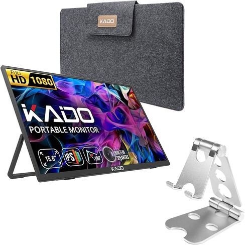 شاشة Kado المحمولة مقاس 15.6 بوصة FHD 1080p من الألومنيوم قابلة للطي، شاشة ألعاب USB-C HDMI، شاشة IPS رفيعة للغاية ومكبرات صوت مدمجة، شاشة خارجية لأجهزة الكمبيوتر المحمول والهاتف Mac Xbox PS4/PS5 Switch in Saudi Arabia