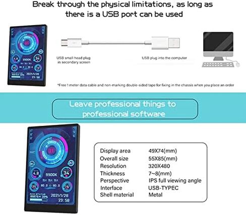 Marhynchus Protable Mini IPS Full View Monitor Display Screen, 3.5 Inch USB-C PC Monitor Ultra Thin 7mm Industrial Data Indicator, Aluminum Alloy, 360 Degree Rotation, in Saudi Arabia