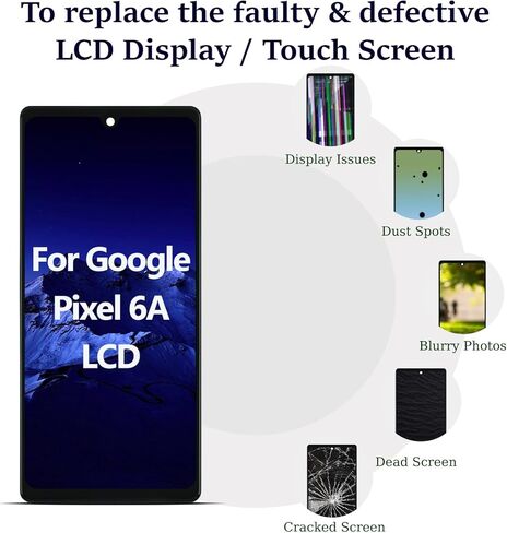 لشاشة Google Pixel 6A البديلة LCD (النماذج: GX7AS GB62Z G1AZG GB17L) مجموعة رقمية ثلاثية الأبعاد تعمل باللمس مع أدوات إصلاح in Kuwait