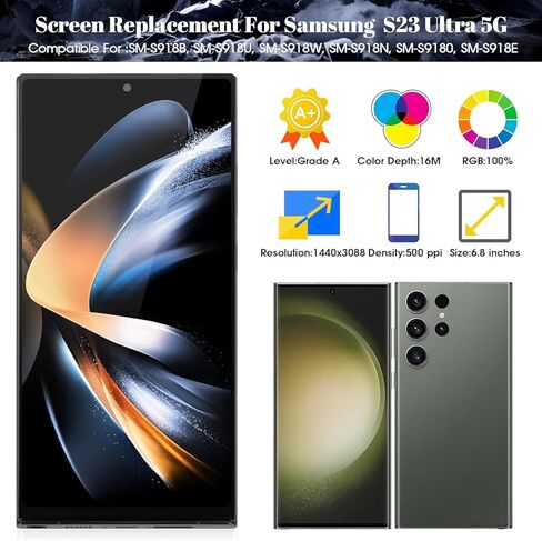 【US Version】 Incell for Samsung S23 Ultra Screen Replacement for Galaxy S23 Ultra 5g LCD Display SM-S918U SM-S918U1 Digitizer Touch Screen Repair Kits (Graphite with Frame, NO Fingerprint) in Kuwait