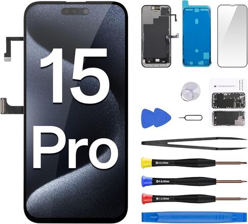 for iPhone 15 Pro Screen Replacement with Earspeaker Flex Cable 6.1" 3D Touch LCD Display Digitizer Full Assembly Front Glass Repair Ambient Light Sensor Fix Tools Kit A3102 A2848 A3101 A3104 in Saudi Arabia