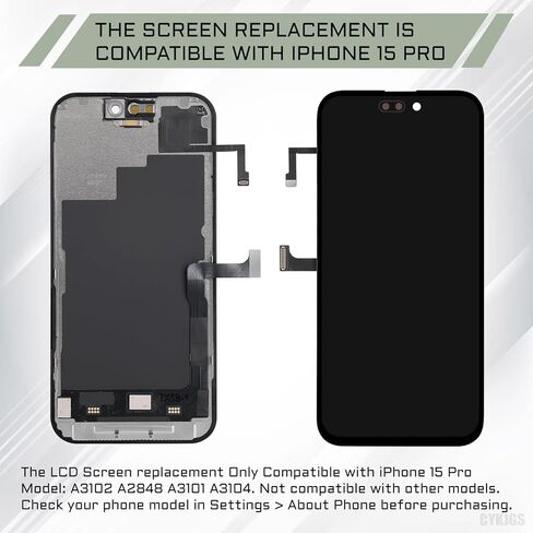 for iPhone 15 Pro Screen Replacement with Earspeaker Flex Cable 6.1" 3D Touch LCD Display Digitizer Full Assembly Front Glass Repair Ambient Light Sensor Fix Tools Kit A3102 A2848 A3101 A3104 in Saudi Arabia