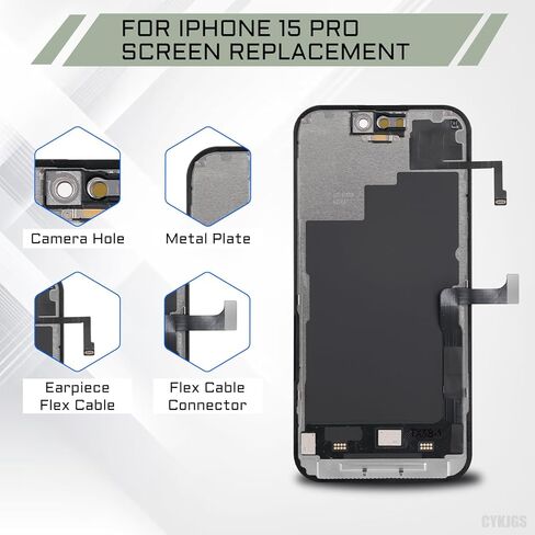 for iPhone 15 Pro Screen Replacement with Earspeaker Flex Cable 6.1" 3D Touch LCD Display Digitizer Full Assembly Front Glass Repair Ambient Light Sensor Fix Tools Kit A3102 A2848 A3101 A3104 in Saudi Arabia