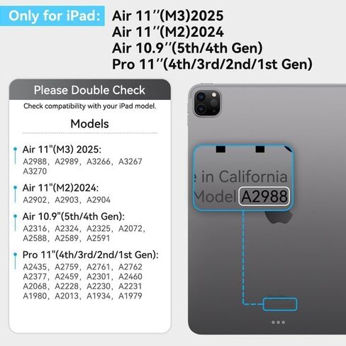 حافظة لجهاز iPad Air 11 بوصة (M3 2025/M2 2024)، Air 5th/4th Gen 10.9 بوصة وiPad Pro 11 بوصة (4th-1st) - حافظة ذكية رفيعة مع تنبيه/غفو تلقائي، أسود in Kuwait