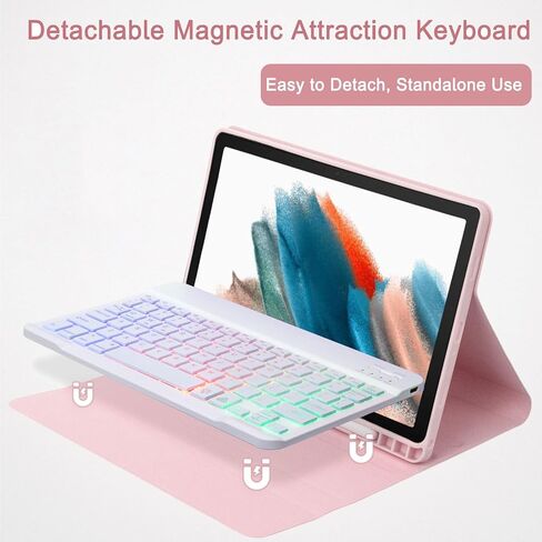 Keyboard Case with Mouse for Samsung Galaxy Tab A8 10.5" 2022 (SM-X200/X205/X207), Backlit Detachable Lightweight Keyboard, Multi-Angle Stand Case with Pencil Holder (Pink) in Saudi Arabia