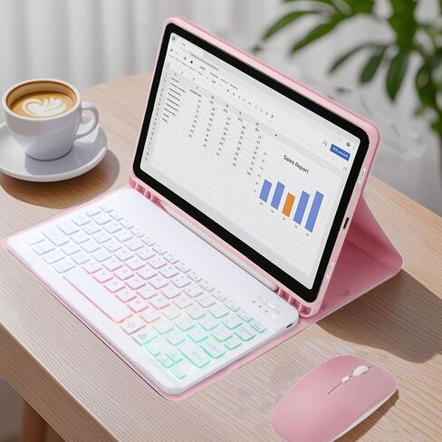 Keyboard Case with Mouse for Samsung Galaxy Tab A8 10.5" 2022 (SM-X200/X205/X207), Backlit Detachable Lightweight Keyboard, Multi-Angle Stand Case with Pencil Holder (Pink) in Saudi Arabia