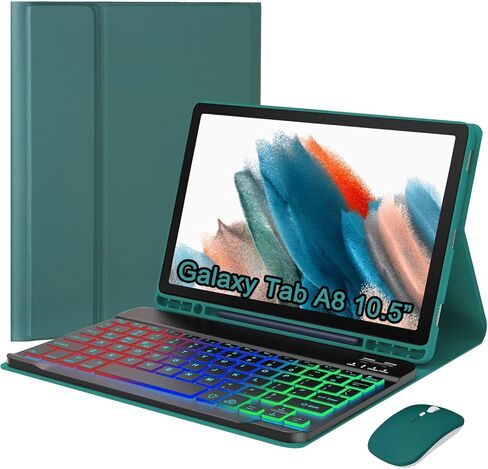 حافظة لوحة مفاتيح مع ماوس لجهاز Samsung Galaxy Tab A8 10.5 بوصة 2022 (SM-X200/X205/X207)، لوحة مفاتيح خفيفة الوزن قابلة للفصل بإضاءة خلفية، حافظة متعددة الزوايا مع حامل أقلام (وردي) in Kuwait