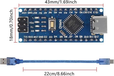 Presoldered Nano Boards USB-C 5V 16M with Cable ATmega328P/CH340G Chip Microcontroller Compatible with Arduino IDE in Saudi Arabia