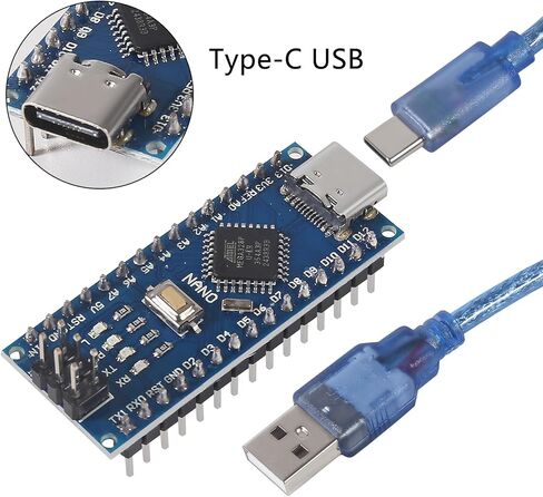 Presoldered Nano Boards USB-C 5V 16M with Cable ATmega328P/CH340G Chip Microcontroller Compatible with Arduino IDE in Saudi Arabia