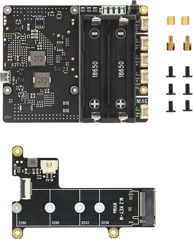 Geekworm X1201 رفيع للغاية 5 فولت UPS Shield + X1001 PCIe إلى M.2 HAT Key-M NVMe SSD PIP PCIe لوحة محيطية لـ Raspberry Pi 5 | مخرج 5.1 فولت 5 أمبير بحد أقصى | تشغيل تلقائي|إيقاف تشغيل آمن|اكتشاف فقدان الطاقة in Kuwait