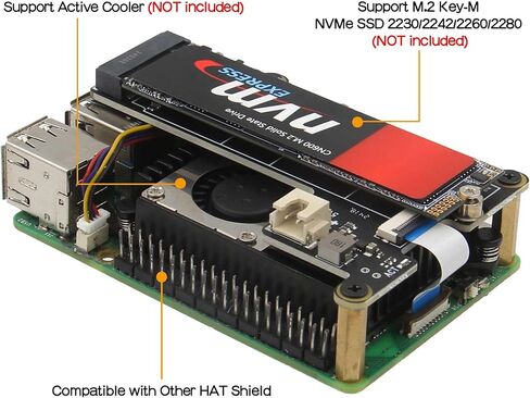 Geekworm X1201 رفيع للغاية 5 فولت UPS Shield + X1001 PCIe إلى M.2 HAT Key-M NVMe SSD PIP PCIe لوحة محيطية لـ Raspberry Pi 5 | مخرج 5.1 فولت 5 أمبير بحد أقصى | تشغيل تلقائي|إيقاف تشغيل آمن|اكتشاف فقدان الطاقة in Kuwait