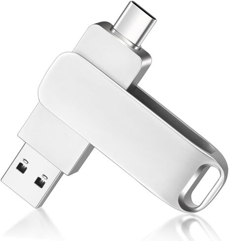 USB Flash Drive 64GB/128GB 3.0 Dual USB-A and USB-C Swivel Design Fast Transfer for PC Laptop Phone Tablet Office Travel, Silver, 128G in Saudi Arabia