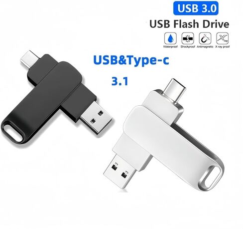 USB Flash Drive 64GB/128GB 3.0 Dual USB-A and USB-C Swivel Design Fast Transfer for PC Laptop Phone Tablet Office Travel, Silver, 128G in Saudi Arabia