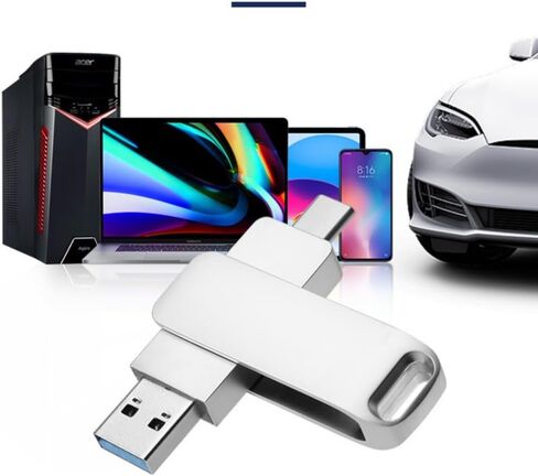 USB Flash Drive 64GB/128GB 3.0 Dual USB-A and USB-C Swivel Design Fast Transfer for PC Laptop Phone Tablet Office Travel, Silver, 128G in Saudi Arabia