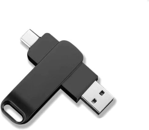 محرك فلاش USB 64 جيجابايت/128 جيجابايت 3.0 مزدوج USB-A وUSB-C تصميم دوار نقل سريع للكمبيوتر المحمول والهاتف اللوحي والمكتب والسفر، أسود، 64 جيجا in Saudi Arabia