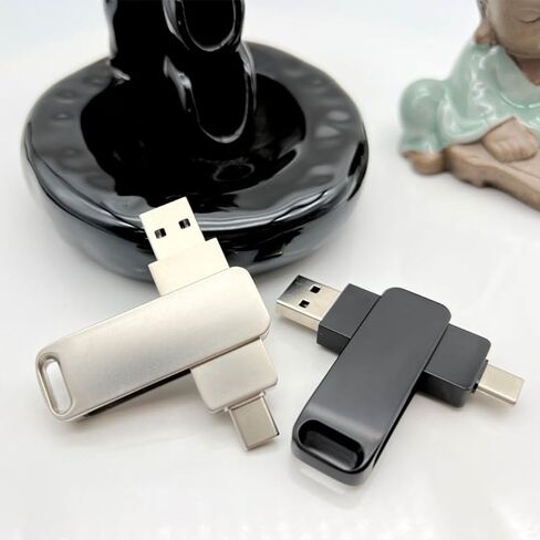 محرك فلاش USB 64 جيجابايت/128 جيجابايت 3.0 مزدوج USB-A وUSB-C تصميم دوار نقل سريع للكمبيوتر المحمول والهاتف اللوحي والمكتب والسفر، أسود، 64 جيجا in Saudi Arabia