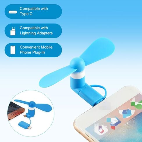Mini Cell Phone Fan,5pcs Phone Fans,Type C Phone Fan,Portable Cell Phone Fan,Mini Phone Fan,2-in-1 Mobile Phone Fans,with Type C/USB C Port,Compatible with Android Smartphone,Tablet in Saudi Arabia