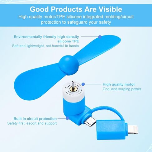 Mini Cell Phone Fan,5pcs Phone Fans,Type C Phone Fan,Portable Cell Phone Fan,Mini Phone Fan,2-in-1 Mobile Phone Fans,with Type C/USB C Port,Compatible with Android Smartphone,Tablet in Saudi Arabia