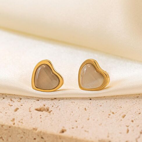 Dreuyet Carnelian Heart Earrings Necklace Set for Women Cute Love Red Crystal Carnelian Heart Stud Earrings Moonstone Pendant Birthday Anniversary Valentines Wedding Jewelry Gifts in Saudi Arabia