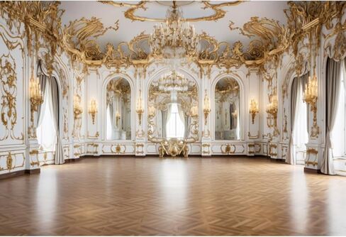 7x5ft Palace Backdrop for Photoshoot, Golden Vintage European Castle Hall Photography Background Luxurious Hotel Chandelier Ballroom Backdrop Wedding Birthday Party Video Background in Saudi Arabia
