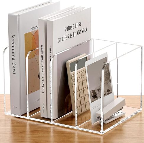 Acrylic Magazine File Holder, Black 3 Vertical Compartments Desktap Organizer Workspace Sorters, Bookend File Sorter Holder, Folder Rack, Office Accessories Organization Storage in Saudi Arabia
