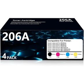 خراطيش حبر 206A بديلة لطابعة HP W2110A 206A تعمل للطابعة Color LaserJet Pro MFP M283fdw M255dw M283cdw M283fdn M255nw M255dw M282nw (4 عبوات أسود سماوي أرجواني أصفر) in Kuwait