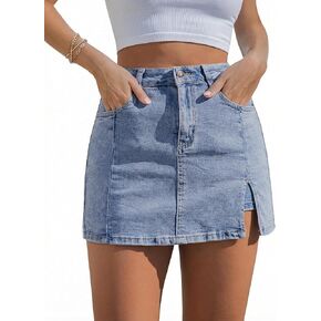 luvamia Skorts Skirts for Women Denim Mini Skirt Side Slit with High Waisted Jean Shorts Stretchy in Saudi Arabia