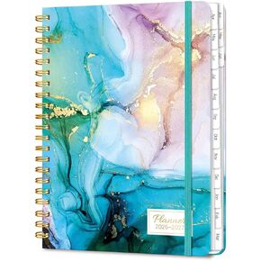 Lonely Oak Academic Planner 2025-2026, Daily Weekly and Monthly Calendar Planner 6.18" x 8.5" with Tabs, Spiral School Year A5 Agenda from JUL.2025 to JUN.2026 for Student and Teacher (Cyan Marble) in Saudi Arabia