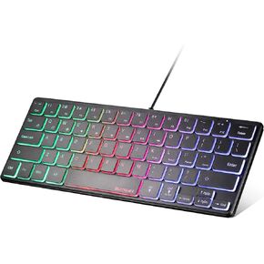 SurnQiee 64 مفتاح USB لوحة مفاتيح مكتبية سلكية بإضاءة خلفية 3 ألوان لوحة مفاتيح نحيفة 60% متوافقة مع أجهزة الكمبيوتر الشخصية والكمبيوتر المحمول ونوافذ سطح المكتب in Kuwait