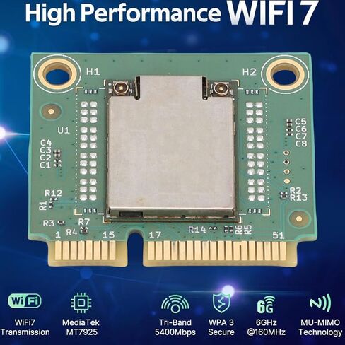 بطاقة Ciciglow WiFi 7، MT7925 Tri Band 2.4G/5G/6 جيجا هرتز 5400 ميجا بت في الثانية بطاقة الشبكة اللاسلكية BT5.3 Mini PCI E WiFi7 وحدة محول شبكة الكمبيوتر المحمول للفوز 10/11 in Kuwait